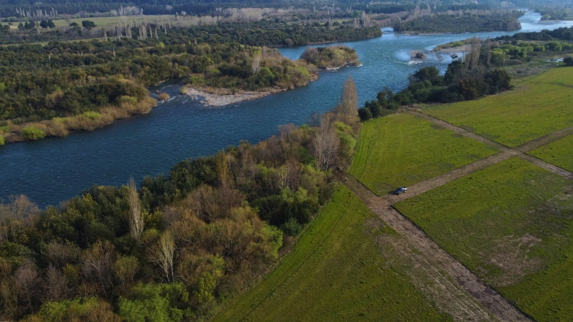 Panorámica aérea del río Biobío junto al proyecto